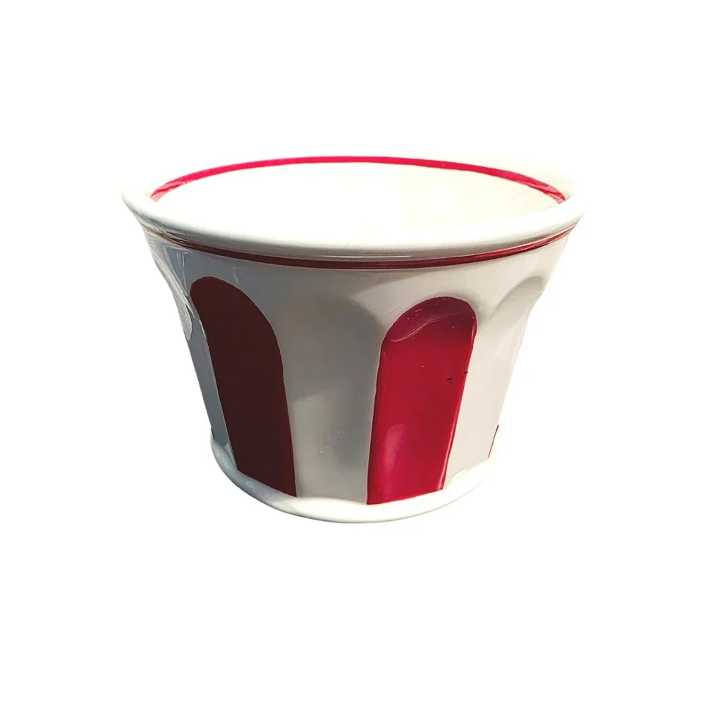 Williams Sonoma Individual Popcorn Bowl, Red WhiteStriped Ceramic Theater Bowl